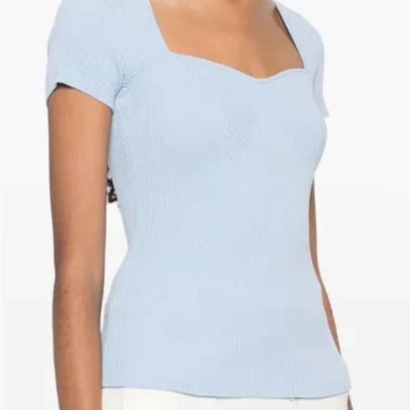 Light Blue Ribbed Short Sleeve Top - Picture 6 of 8
